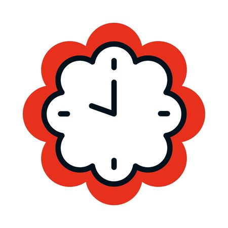clock in flower shape icon over white background, half line half color style, vector illustrationのイラスト素材