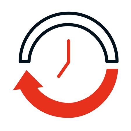 round arrow clock icon over white background, half line half color style, vector illustrationのイラスト素材