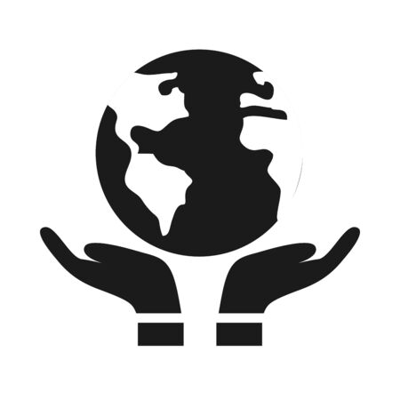 hands with earth planet up over white background, silhouette sytle, vector illustrationのイラスト素材