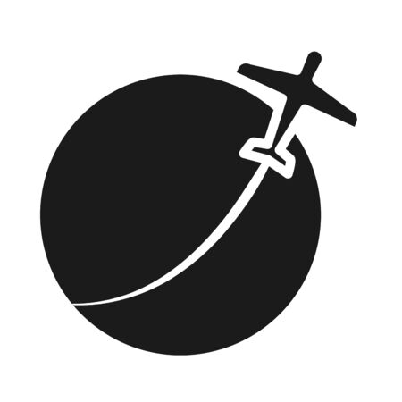 global sphere with ariplane icon over white background, silhouette style, vector illustrationのイラスト素材