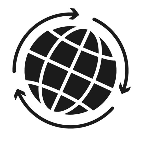 global sphere with arrows around over white background, silhouette sytle, vector illustrationのイラスト素材