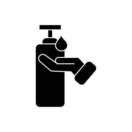 antibacterial gel bottle and hand icon over white background, silhouette style, vector illustrationのイラスト素材