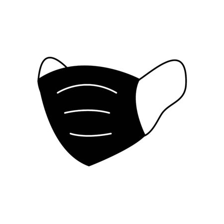 protective medical mask icon over white background, silhouette style, vector illustrationのイラスト素材