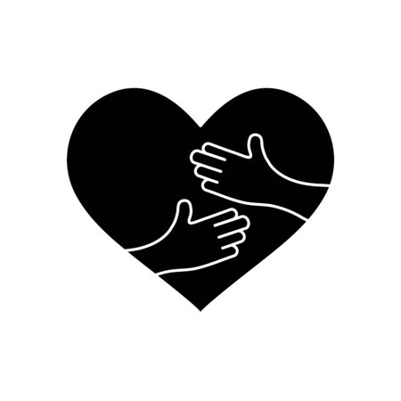 heart with hands icon over white background, silhouette style, vector illustrationのイラスト素材