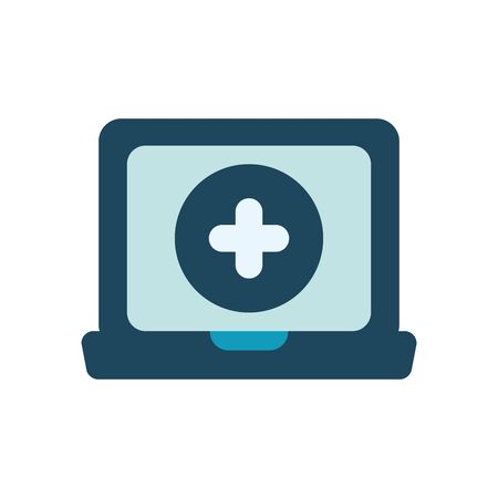 laptop computer and medical cross icon over white background, flat style, vector illustrationのイラスト素材