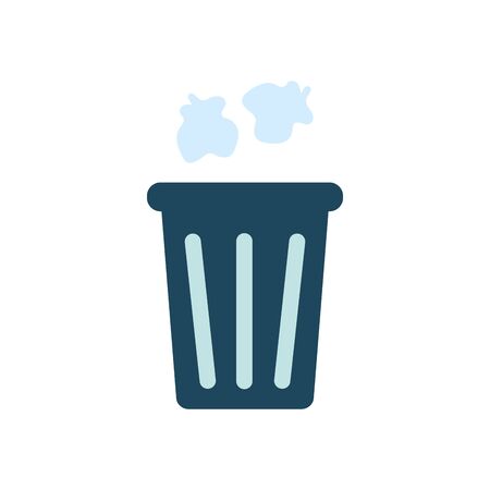 crumpled papers and trash can over white background, flat style, vector illustrationのイラスト素材