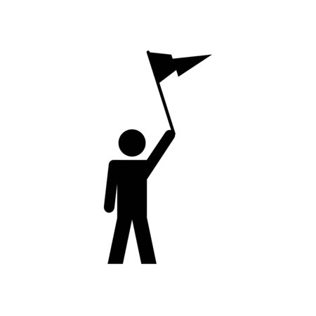 pictogram man holding up a flag icon over white background, silhouette style, vector illustrationのイラスト素材