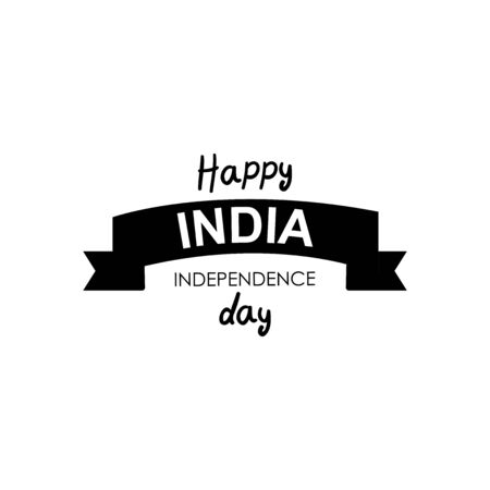 Happy india independence day lettering design with decorative ribbon over white background, silhouette style, vector illustrationのイラスト素材