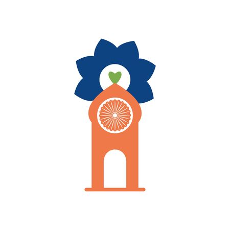 India independence day concept, den with flower and ashoka Chakra symbol icon over white background, flat style, vector illustrationのイラスト素材