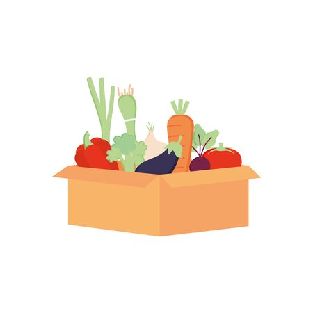 box with healthy vegetables over white background, detailed style, vector illustrationのイラスト素材