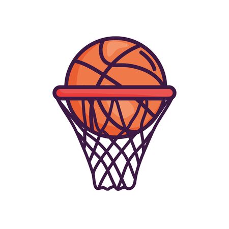 basketball hoop with ball icon over white background, line color style, vector illustrationのイラスト素材
