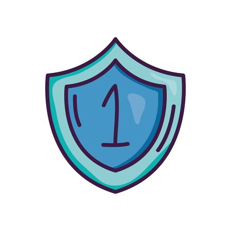 shield with number one icon over white background, line color style, vector illustrationのイラスト素材