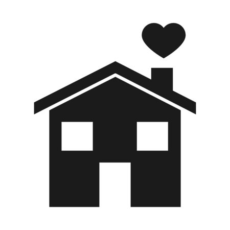 pictogram house with heart icon over white background, silhouette style, vector illustrationのイラスト素材