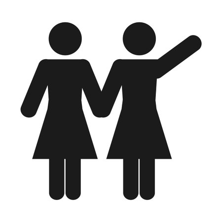 pictogram couple of women holding hands over white background, silhouette style, vector illustrationのイラスト素材