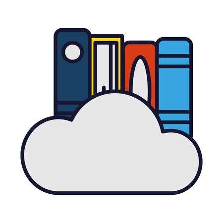 online education concept, cloud storage with academic books icon over white background, line and fill style, vector illustrationのイラスト素材