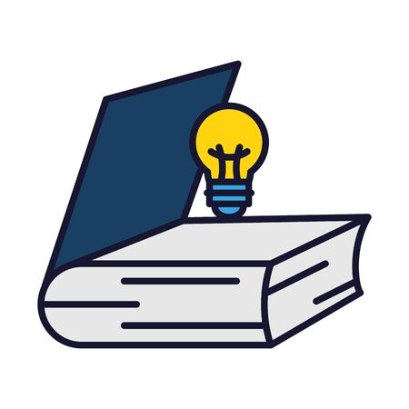 online education concept, open book with bulb icon over white background, line and fill style, vector illustrationのイラスト素材