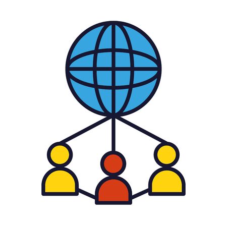 online education concept, global sphere with pictogram people icon over white background, line and fill style, vector illustrationのイラスト素材