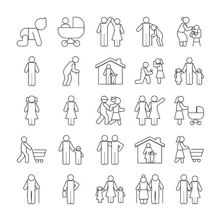 pictogram people and family icon set over white background, line style, vector illustrationのイラスト素材