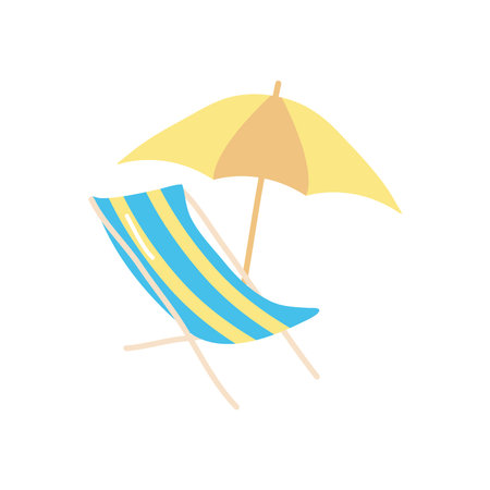 beach chair and parasol icon over white background, flat style, vector illustrationのイラスト素材