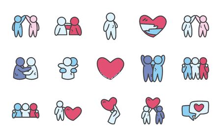 Avatars persons friends line and fill style icon set design of friendship and love theme Vector illustrationのイラスト素材
