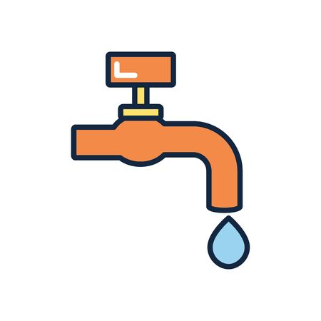 water faucet and drop over white background, line color style, vector illustrationのイラスト素材