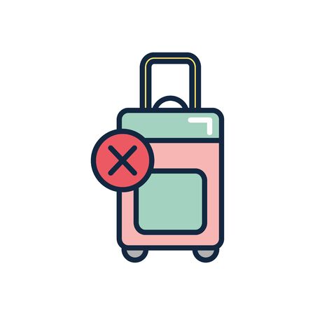 banned flights symbol, wrong and suitcase icon over white background, line color style, vector illustrationのイラスト素材