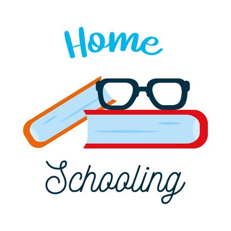 home schooling lettering design with books and glasses over white background, vector illustrationのイラスト素材