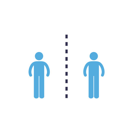 Social distancing between human avatars flat style icon design of Covid 19 virus theme Vector illustrationのイラスト素材