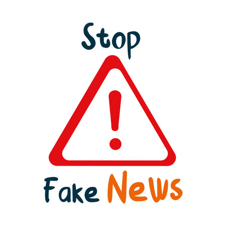 stop fake news lettering design with warning sign symbol icon over white background, vector illustrationのイラスト素材