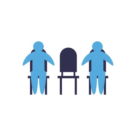 Social distancing between human avatars on chairs flat style icon design of Covid 19 virus theme Vector illustrationのイラスト素材