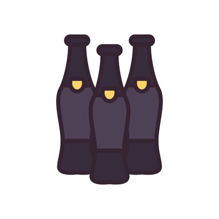 Beer bottles line and fill style icon design, Pub alcohol bar brewery drink ale and lager theme Vector illustrationのイラスト素材