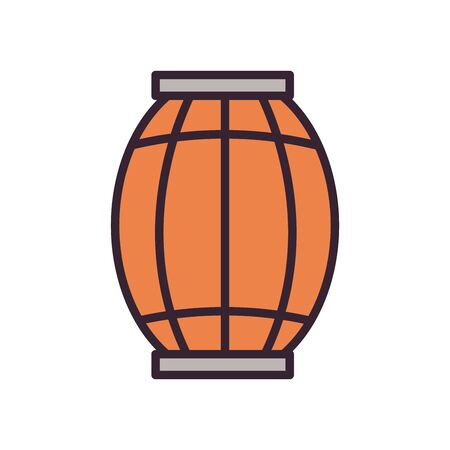 Beer wood barrel line and fill style icon design, Pub alcohol bar brewery drink ale and lager theme Vector illustrationのイラスト素材