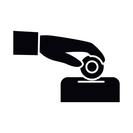 charity hand holding coin and box silhouette style icon of money financial banking commerce and market theme Vector illustrationのイラスト素材