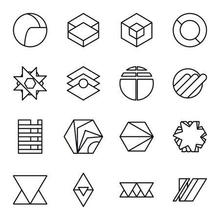 geometric and abstract 3d shapes line style icon set design, figure theme Vector illustrationのイラスト素材