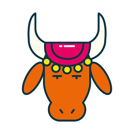 Indian cow line and fill style icon design, India culture travel and asia theme Vector illustrationのイラスト素材