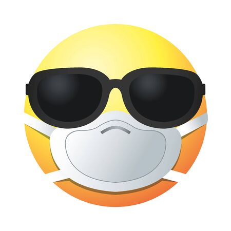 emoji with mask and glasses gradient style icon design of medical care and covid 19 virus theme Vector illustrationのイラスト素材