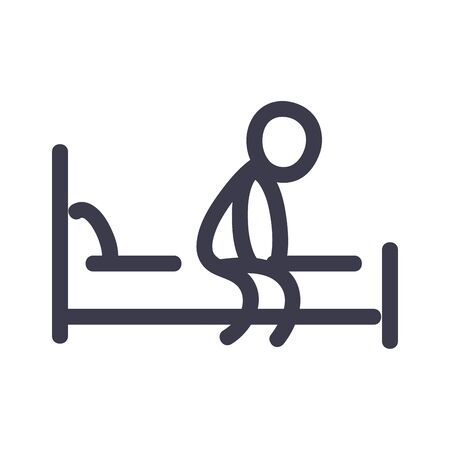 Stickfigure with fatigue on bed fill style icon design of Medical care and covid 19 virus theme Vector illustrationのイラスト素材
