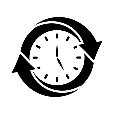 clock with arrows around over white background, silhouette style, vector illustrationのイラスト素材