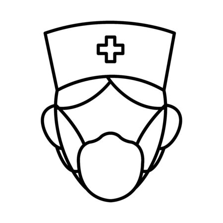 medical nurse with mouth mask icon over white background, line style, vector illustrationのイラスト素材