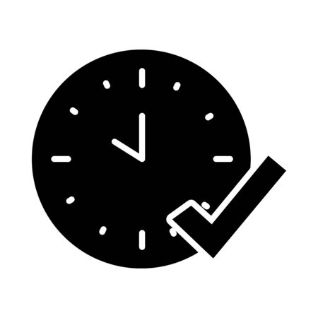 analog clock and check mark icon over white background, silhouette style, vector illustrationのイラスト素材