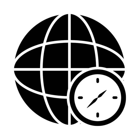 global sphere and clock icon over white background, silhouette style, vector illustrationのイラスト素材