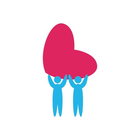 Couple of avatars persons with heart flat style icon design of love passion and romantic theme Vector illustrationのイラスト素材