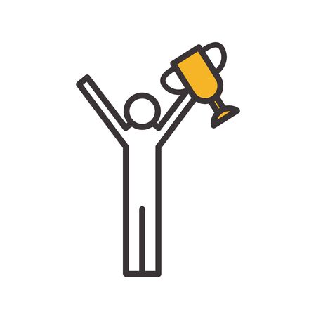 avatar man with trophy line and fill style icon design, Winner first position and competition theme Vector illustrationのイラスト素材