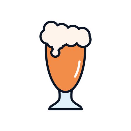 goblet beer glass with foam over white background, line fill style, vector illustrationのイラスト素材