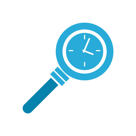 clock inside lupe flat style icon design, Searching theme Vector illustrationのイラスト素材