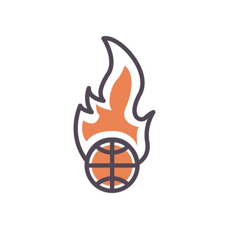 Ball with flame line and fill style icon design, Basketball sport hobby competition and game theme illustrationのイラスト素材
