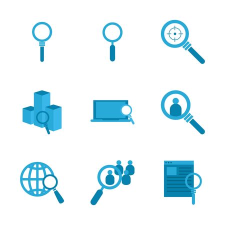 lupes flat style icon set design, Searching theme illustrationのイラスト素材