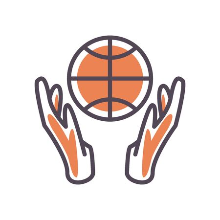 Ball between hands line and fill style icon design, Basketball sport hobby competition and game theme illustrationのイラスト素材