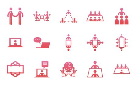 Businessmen avatars meeting gradient style icon set design, Office business management and corporate theme Vector illustrationのイラスト素材