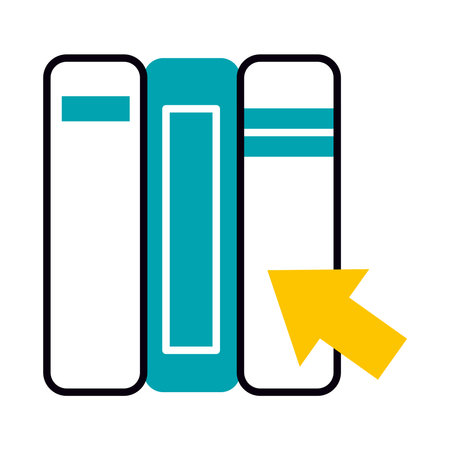 education online concept, books with arrow cursor icon over white background, half line half color style, vector illustrationのイラスト素材